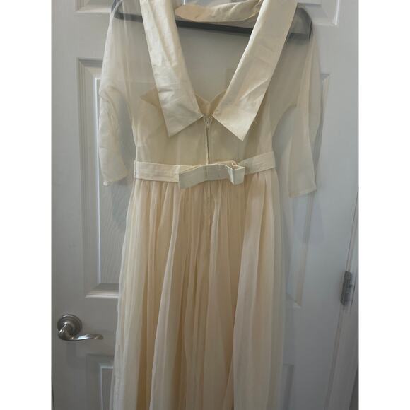 Unique Vintage 1950sChiffon Boat Neck Wedding Swing Dress Ivory SZ #44 - Picture 8 of 9